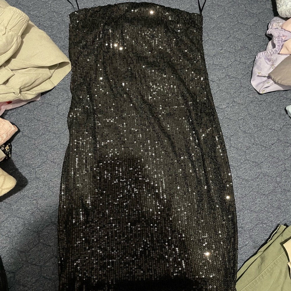 Fashion Nova Black Sequin Strapless Dress
